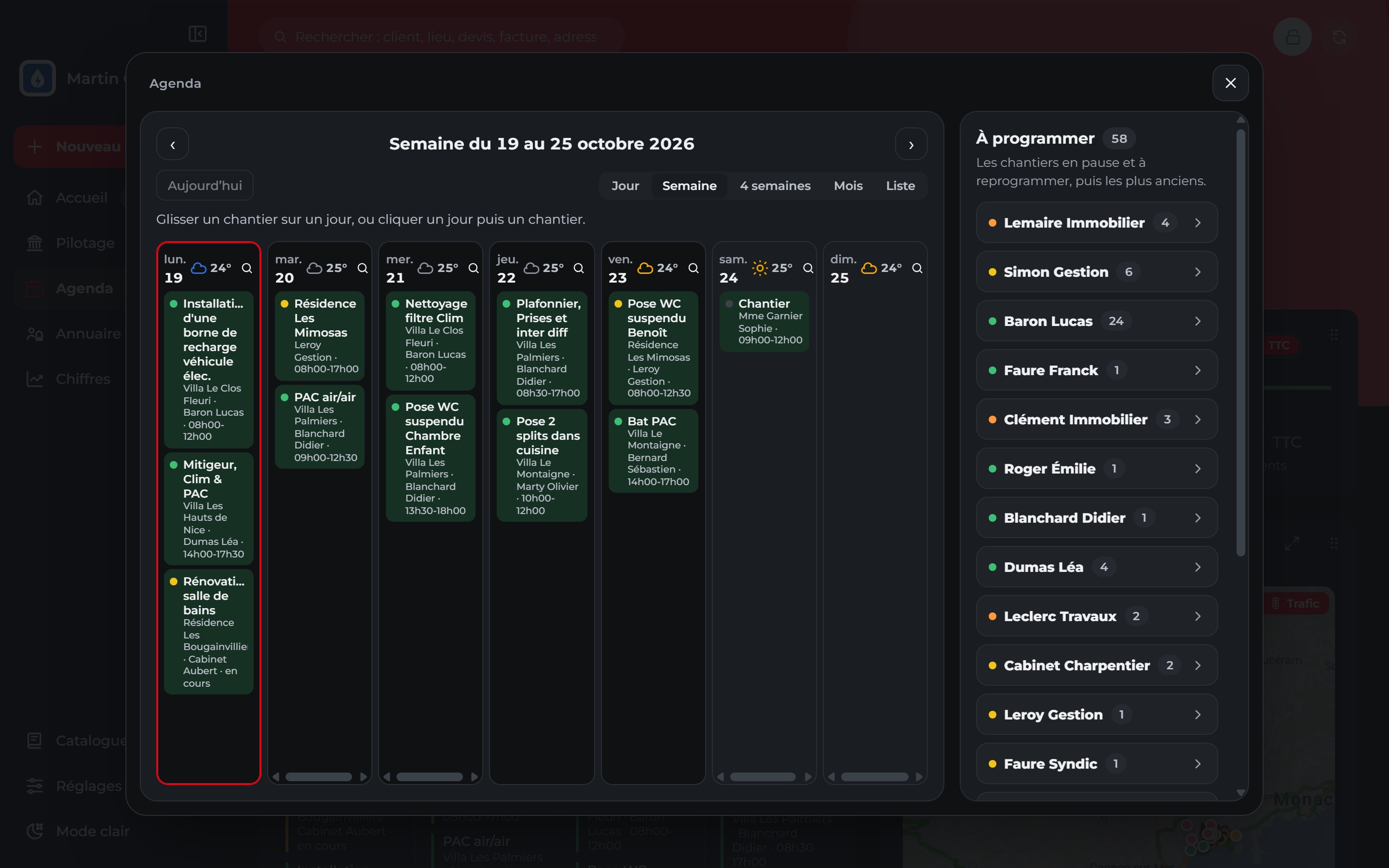 Agenda des chantiers dans Zelus