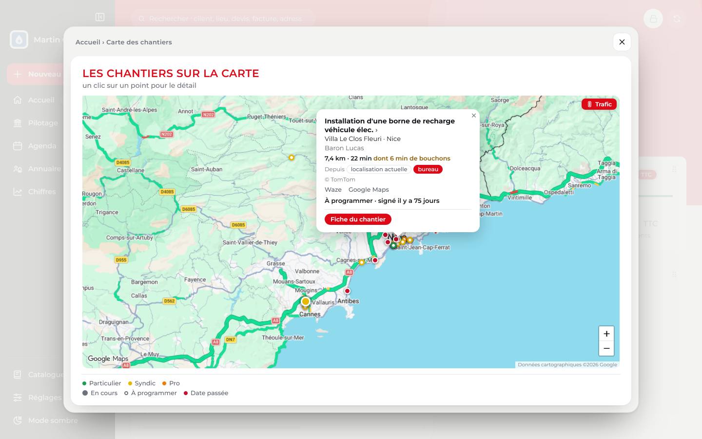 Tableau de bord Zelus : Carte