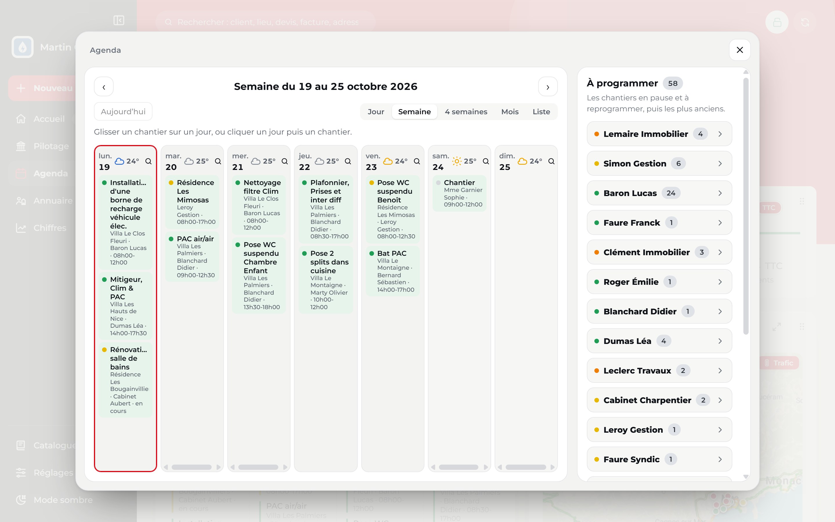 Tableau de bord Zelus : Agenda